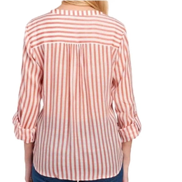 Zac & Rachel Pink and White Striped Button Down Tie Top Sz Medium - Picture 2 of 11